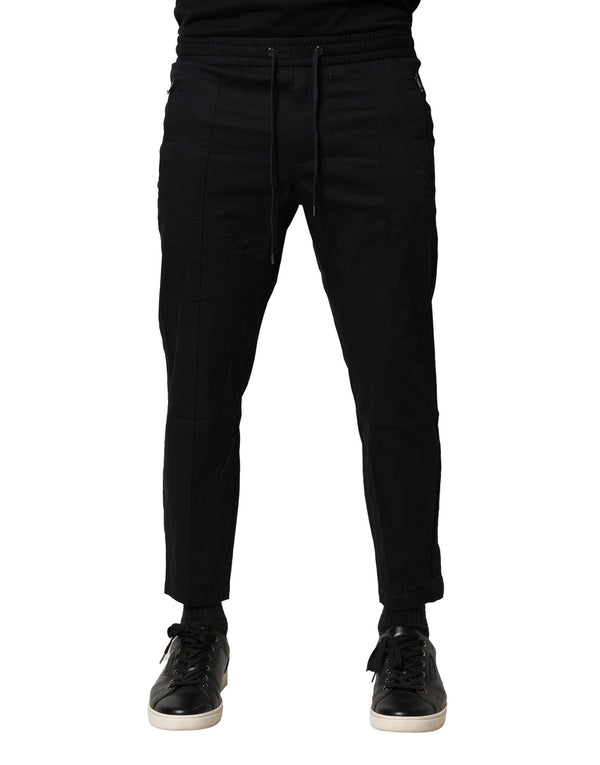 Black Cotton Mid Waist Jogger Pants Dolce & Gabbana