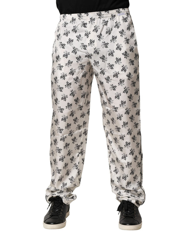 White Floral Silk Casual Lounge Pants Dolce & Gabbana