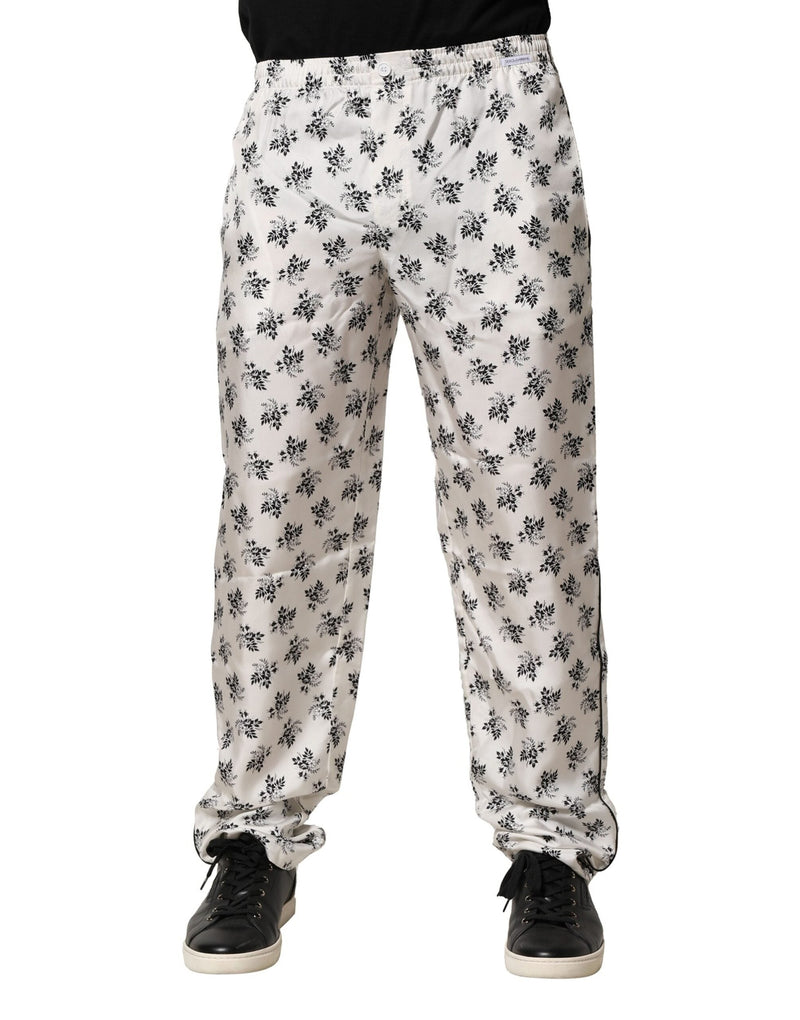 White Floral Silk Casual Lounge Pants Dolce & Gabbana