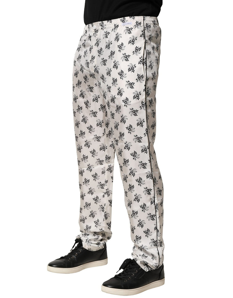 White Floral Silk Casual Lounge Pants Dolce & Gabbana