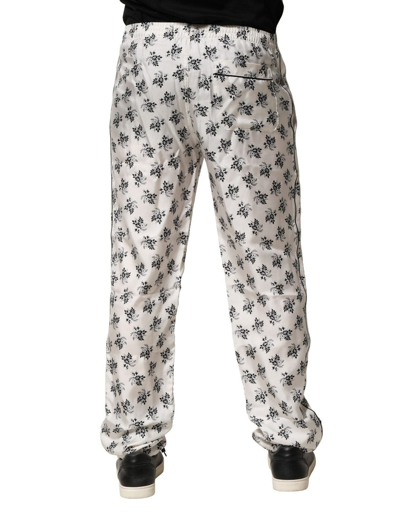 White Floral Silk Casual Lounge Pants Dolce & Gabbana