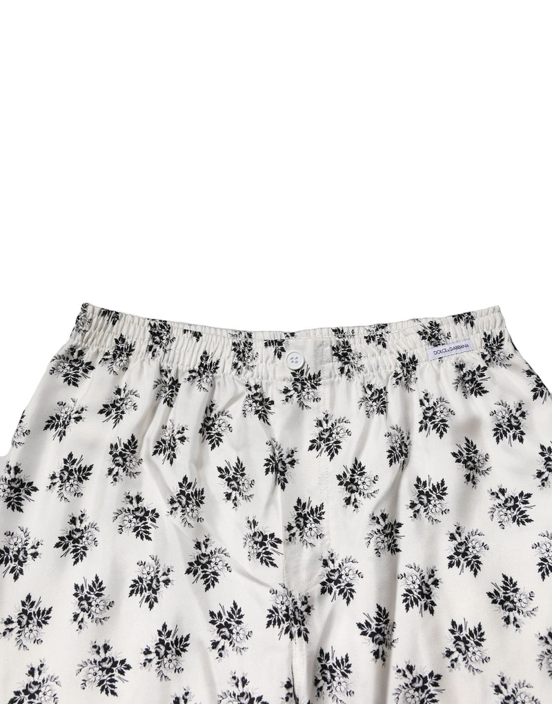 White Floral Silk Casual Lounge Pants Dolce & Gabbana
