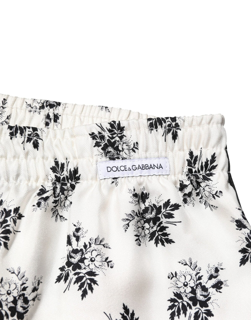 White Floral Silk Casual Lounge Pants Dolce & Gabbana