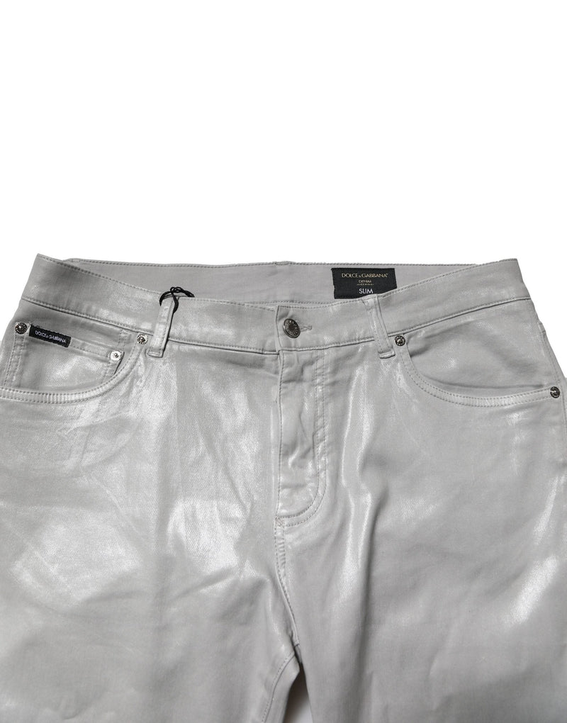 Silver Cotton Stretch Slim Denim Jeans Dolce & Gabbana