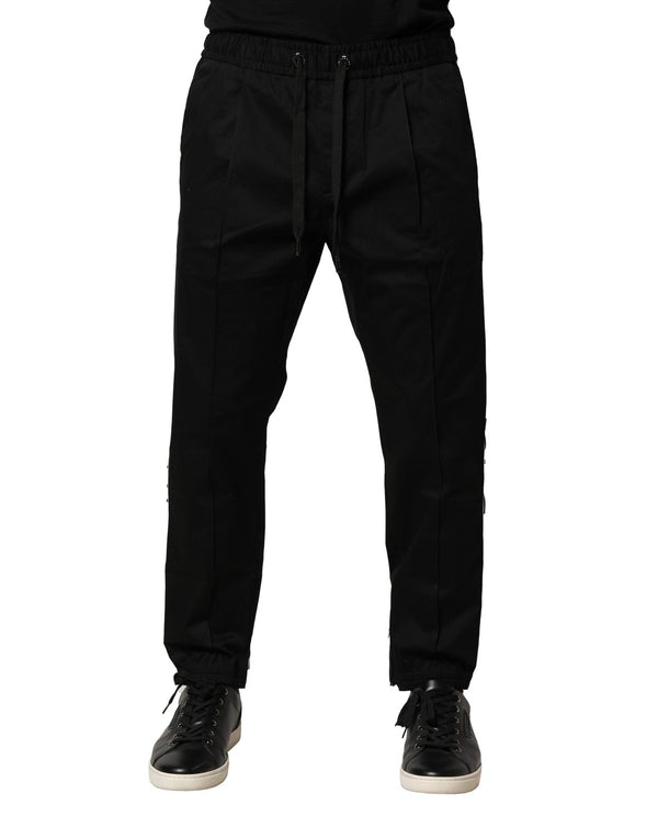 Black Cotton Mid Waist Jogger Pants Dolce & Gabbana