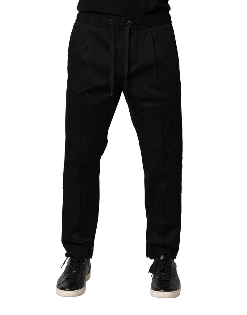 Black Cotton Mid Waist Jogger Pants Dolce & Gabbana