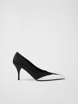 Black Satin And Metallic Silver Leather Pumps Prada