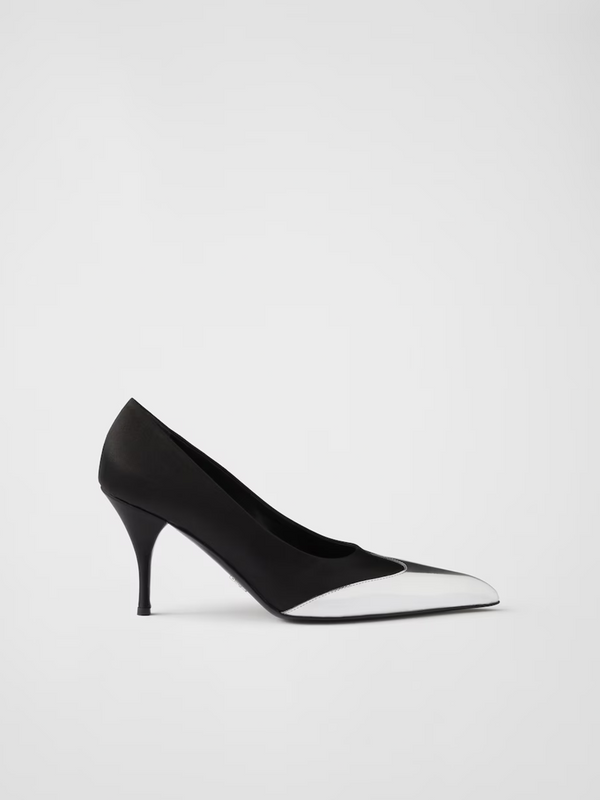 Black Satin And Metallic Silver Leather Pumps Prada