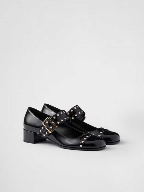 Black Patent leather Mary Jane pumps Prada