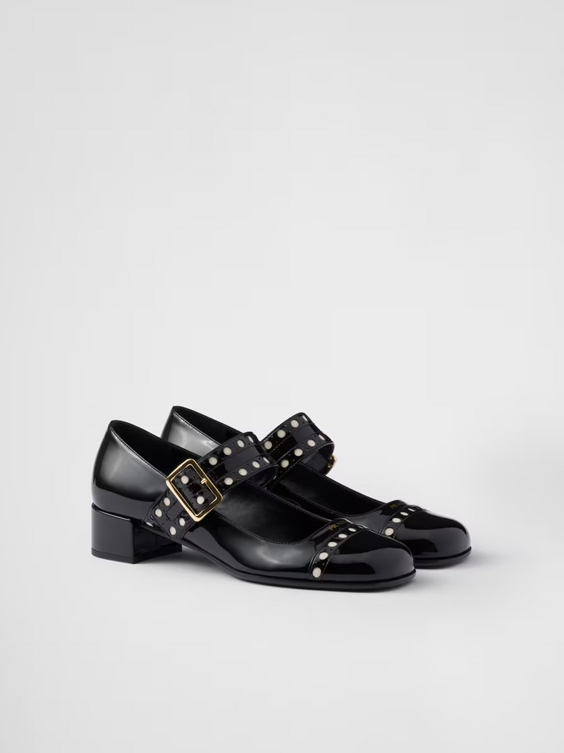 Black Patent leather Mary Jane pumps Prada