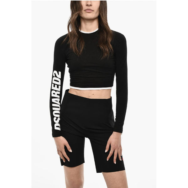 UNDERWEAR Cropped Pajama Long Sleeved Top With Logo Print Dsquared²
