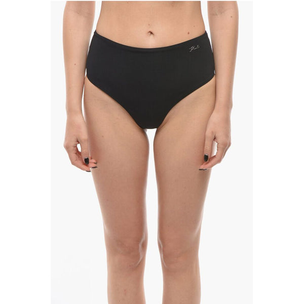 High Waist Bikini Bottom with Silver Logo Karl Lagerfeld
