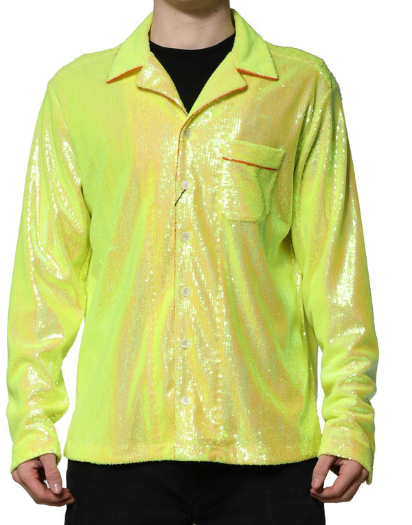 Yellow Sequin Polyester Lounge Casual Shirt Dolce & Gabbana