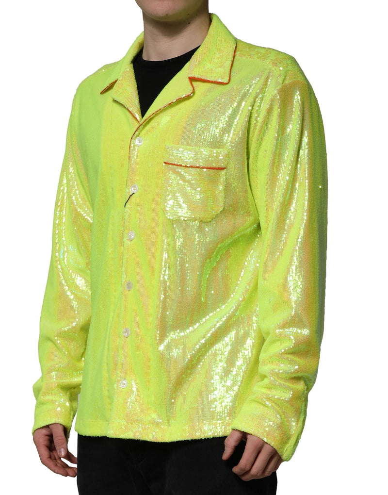 Yellow Sequin Polyester Lounge Casual Shirt Dolce & Gabbana