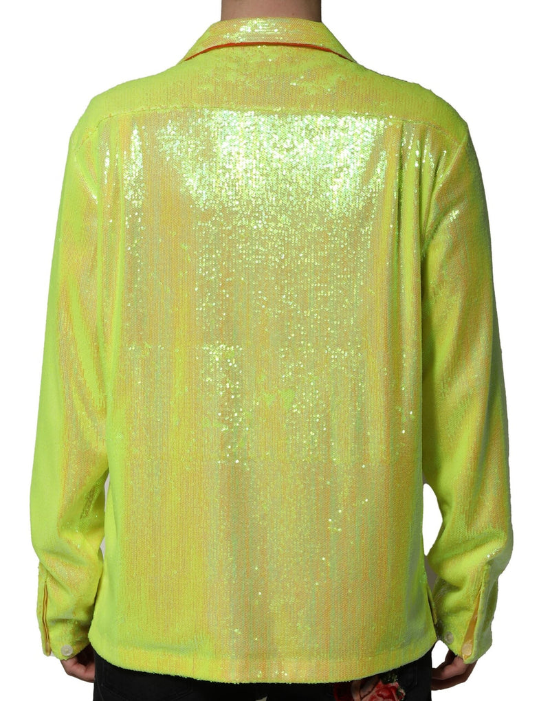 Yellow Sequin Polyester Lounge Casual Shirt Dolce & Gabbana