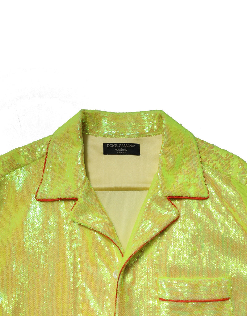 Yellow Sequin Polyester Lounge Casual Shirt Dolce & Gabbana