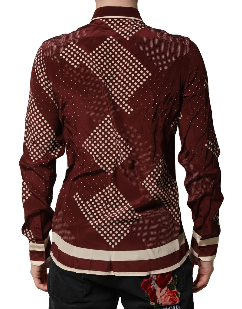Maroon Dotted Silk Long Sleeve Casual Shirt Dolce & Gabbana