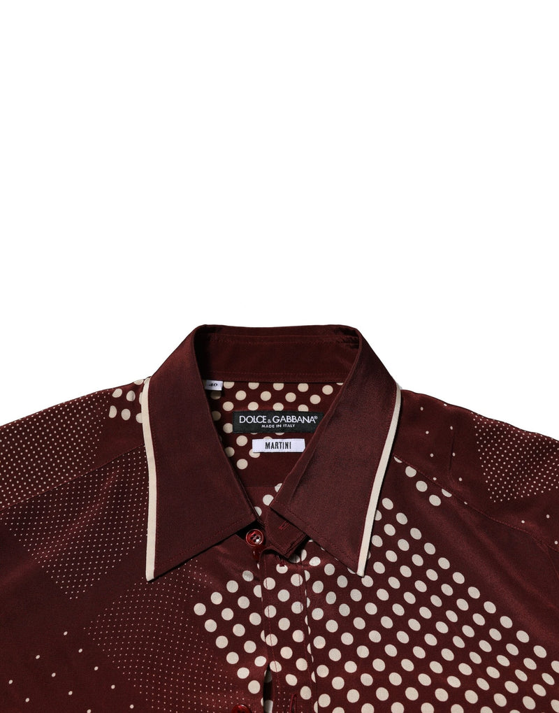 Maroon Dotted Silk Long Sleeve Casual Shirt Dolce & Gabbana