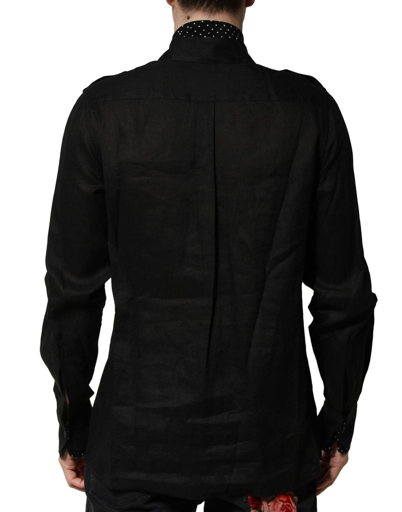 Black Polka Dot Linen Silk Men Casual Shirt Dolce & Gabbana
