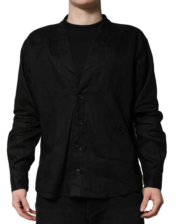 Black Linen Long Sleeves Men Casual Shirt Dolce & Gabbana