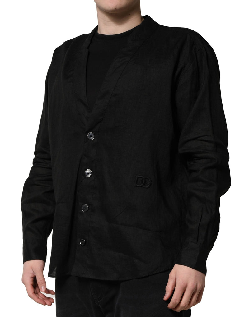 Black Linen Long Sleeves Men Casual Shirt Dolce & Gabbana