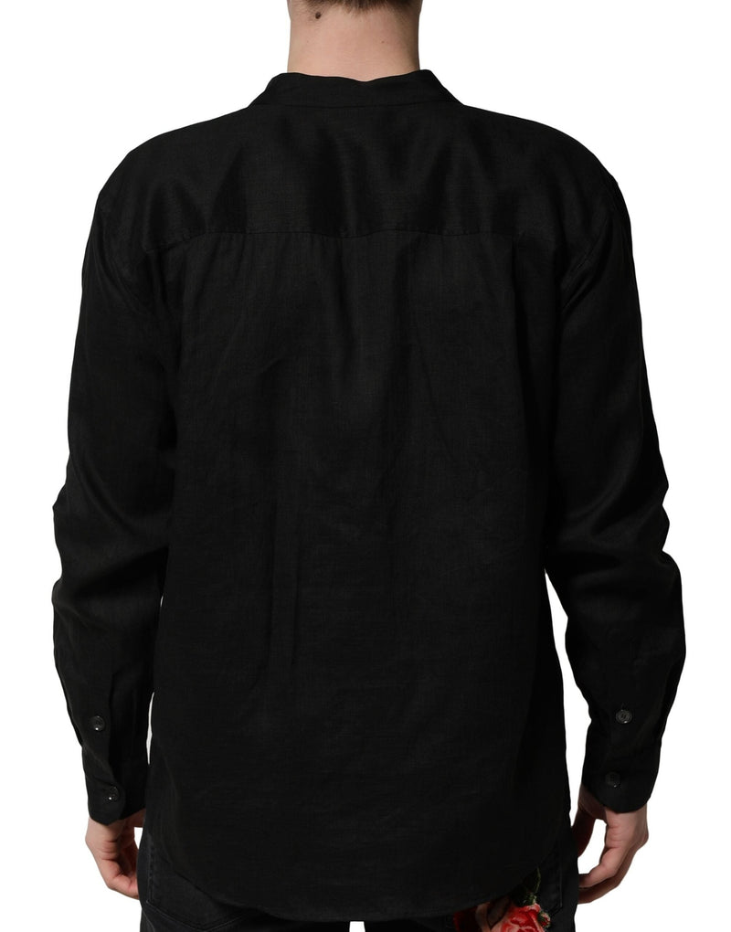 Black Linen Long Sleeves Men Casual Shirt Dolce & Gabbana