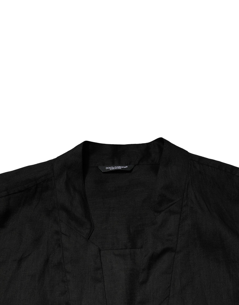 Black Linen Long Sleeves Men Casual Shirt Dolce & Gabbana