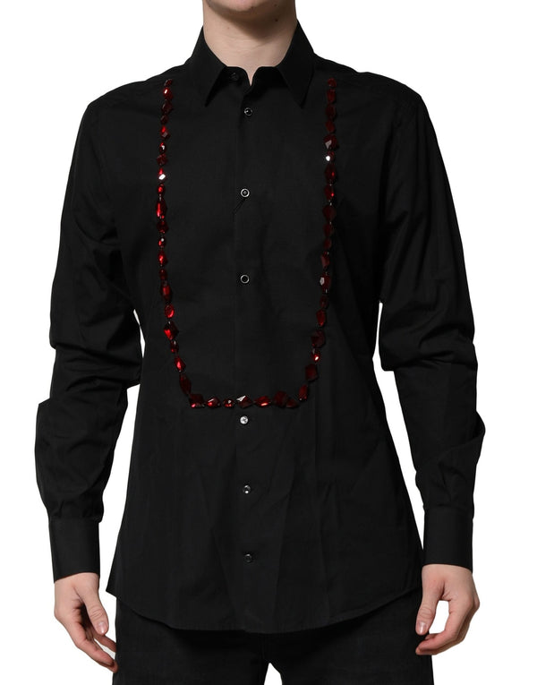 Black Crystal GOLD Formal Men Dress Shirt Dolce & Gabbana