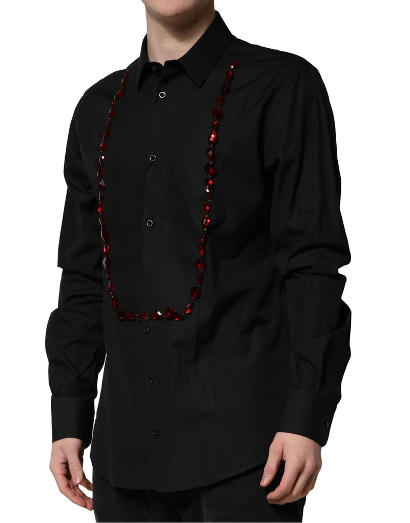 Black Crystal GOLD Formal Men Dress Shirt Dolce & Gabbana
