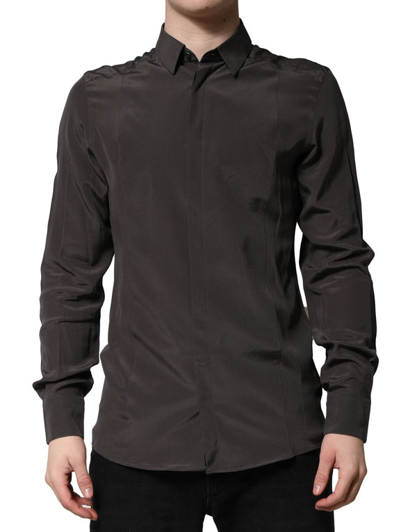 Dark Brown Silk GOLD Men Dress Formal Shirt Dolce & Gabbana