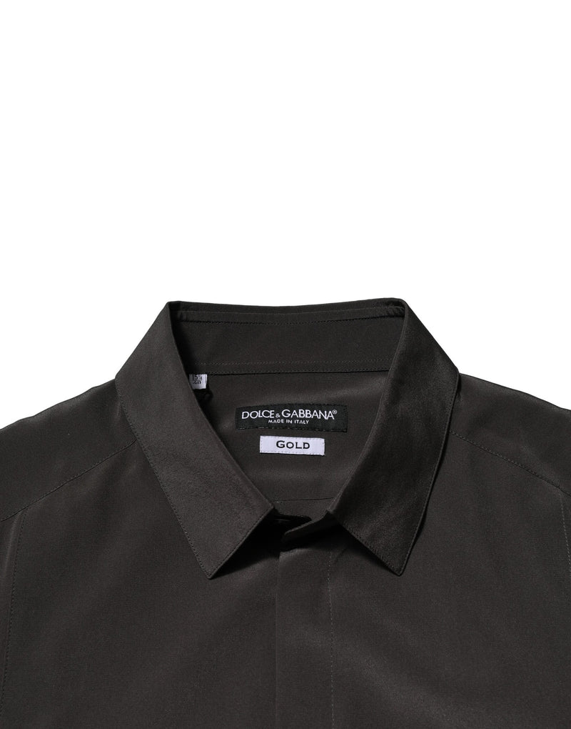 Dark Brown Silk GOLD Men Dress Formal Shirt Dolce & Gabbana