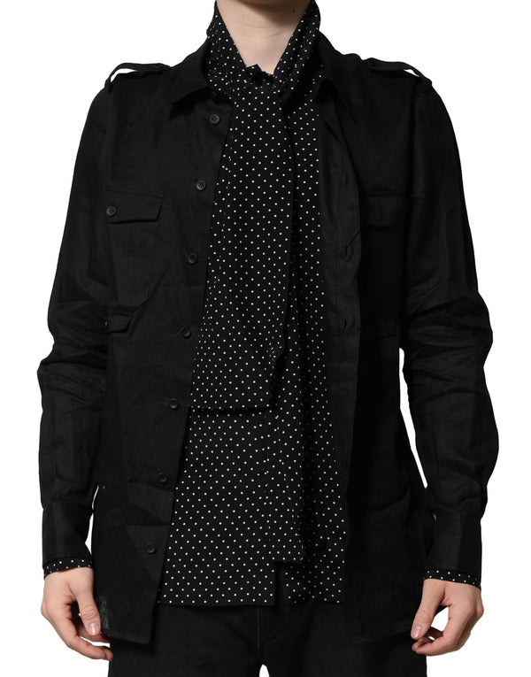 Black Polka Dot Collar Tie Neck Casual Shirt Dolce & Gabbana