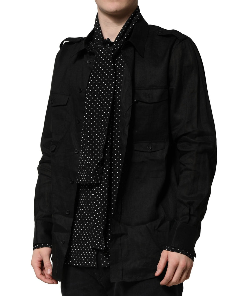 Black Polka Dot Collar Tie Neck Casual Shirt Dolce & Gabbana