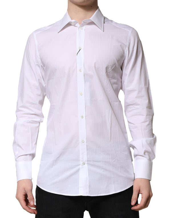 White Cotton Long Sleeves GOLD Formal Shirt Dolce & Gabbana