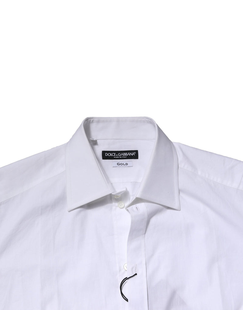 White Cotton Long Sleeves GOLD Formal Shirt Dolce & Gabbana
