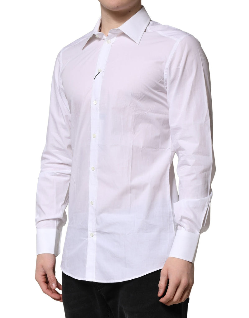 White Cotton GOLD Long Sleeves Formal Shirt Dolce & Gabbana