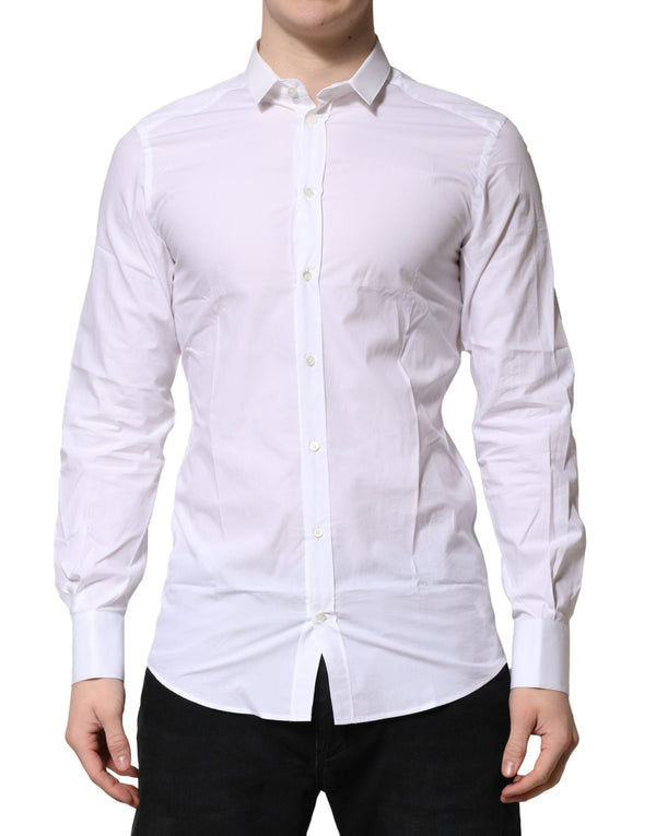 White Cotton GOLD Long Sleeves Formal Shirt Dolce & Gabbana