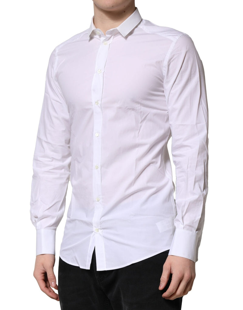 White Cotton GOLD Long Sleeves Formal Shirt Dolce & Gabbana