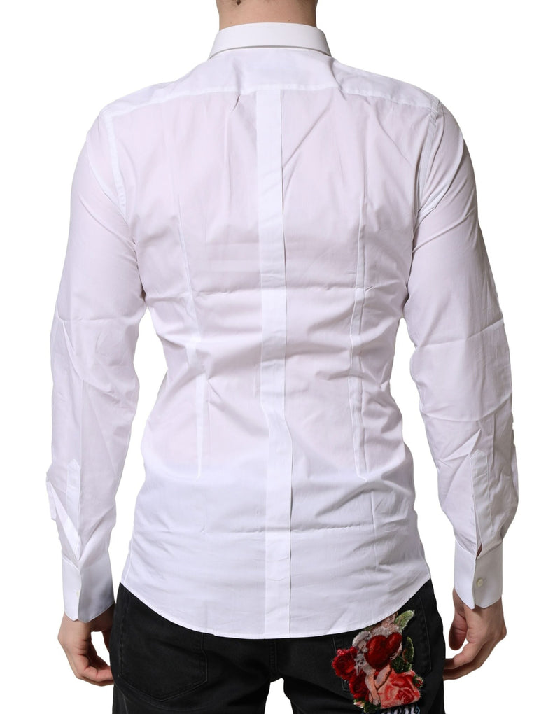 White Cotton GOLD Long Sleeves Formal Shirt Dolce & Gabbana