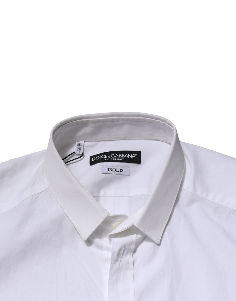 White Cotton GOLD Long Sleeves Formal Shirt Dolce & Gabbana