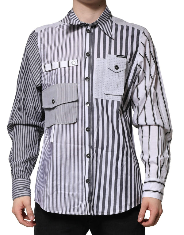 White Gray Striped Cotton Men Casual Shirt Dolce & Gabbana