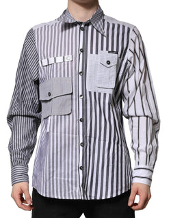 White Gray Striped Cotton Men Casual Shirt Dolce & Gabbana