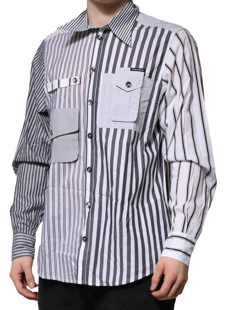 White Gray Striped Cotton Men Casual Shirt Dolce & Gabbana