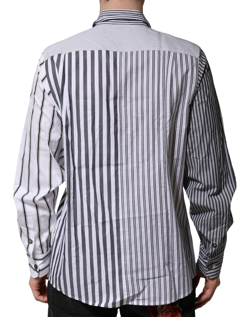White Gray Striped Cotton Men Casual Shirt Dolce & Gabbana
