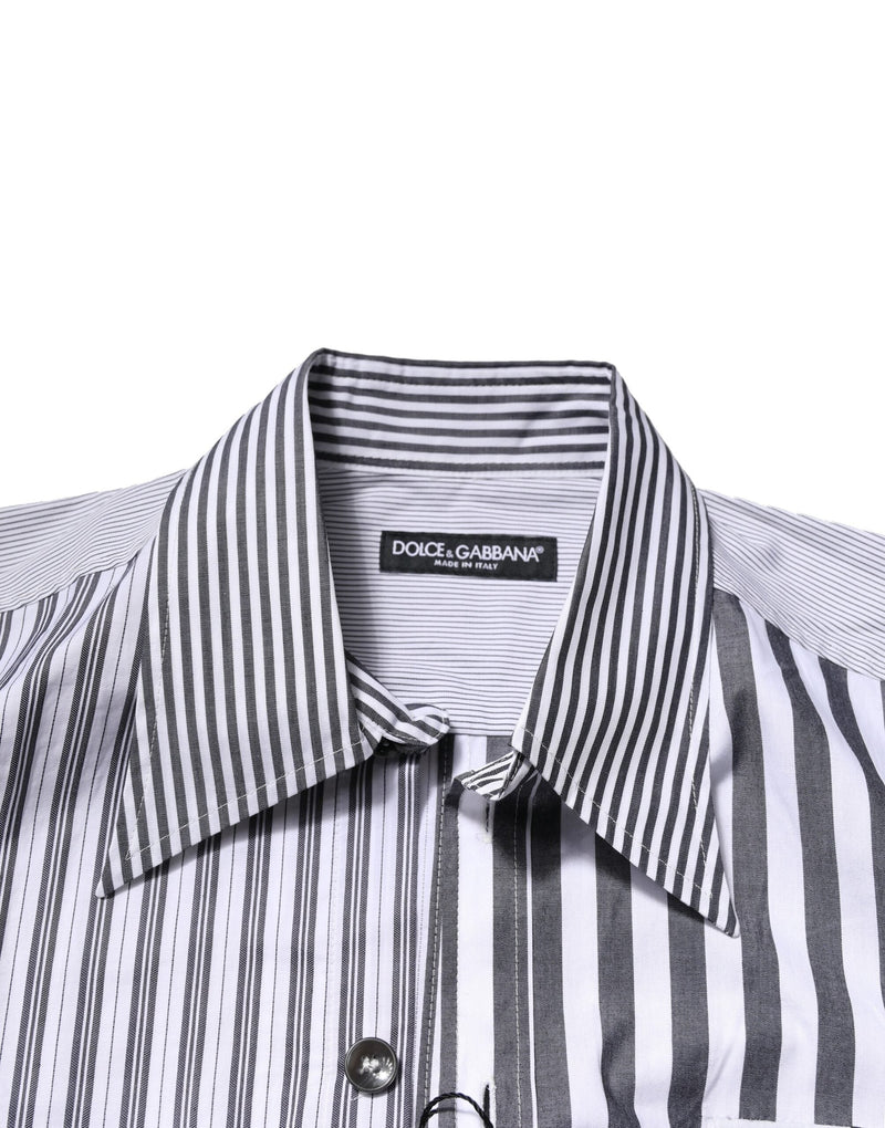 White Gray Striped Cotton Men Casual Shirt Dolce & Gabbana