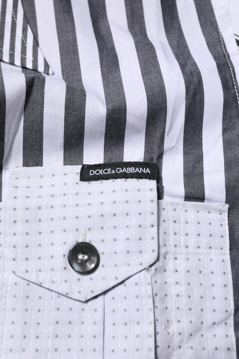 White Gray Striped Cotton Men Casual Shirt Dolce & Gabbana