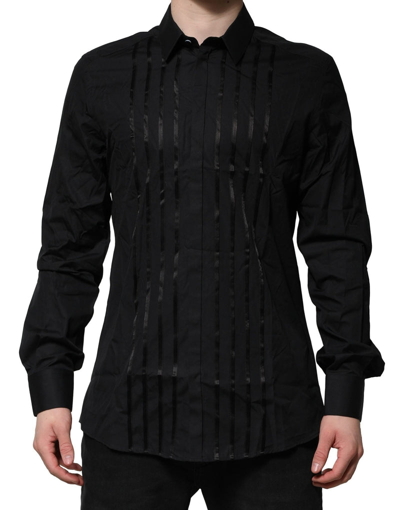 Black Cotton GOLD Mens Dress Formal Shirt Dolce & Gabbana