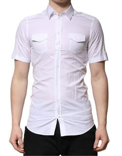 White Cotton Short Sleeves GOLD Casual Shirt Dolce & Gabbana