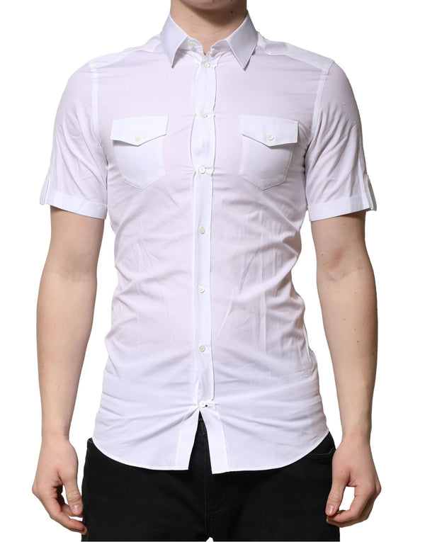 White Cotton Short Sleeves GOLD Casual Shirt Dolce & Gabbana