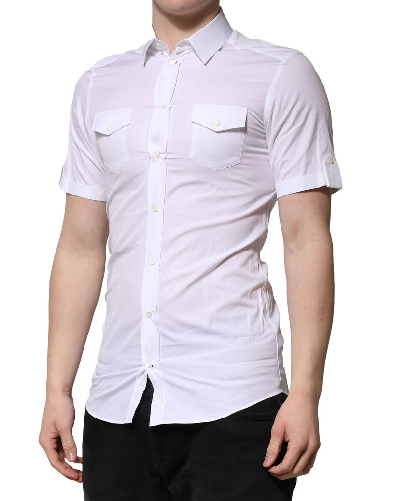 White Cotton Short Sleeves GOLD Casual Shirt Dolce & Gabbana